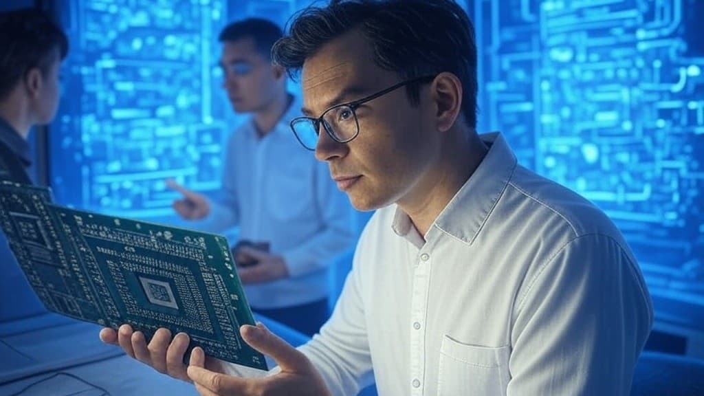 Abstract concept art of AI accelerating chip design